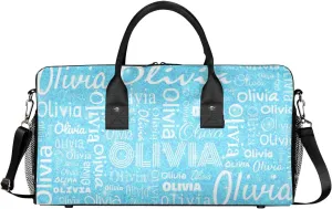 Personalized Travel Duffel Bag for Women Men, Custom Gym Duffel Bags with Name Cheer Sports Overnight Weekender Bags, Blue Sequins Birthday Gift
