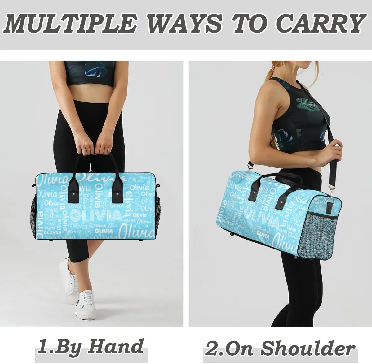 Personalized Travel Duffel Bag for Women Men, Custom Gym Duffel Bags with Name Cheer Sports Overnight Weekender Bags, Blue Sequins Birthday Gift