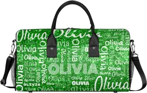 Personalized Travel Duffel Bag for Women Men, Custom Gym Duffel Bags with Name Cheer Sports Overnight Weekender Bags, Green Glitter Birthday Gift