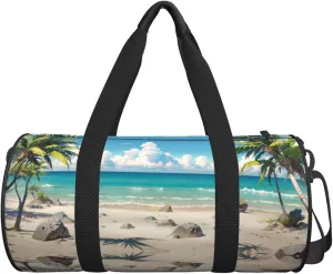 Personalized Travel Duffle Bag Gym Bag Sports Duffel Bags, Custom Gymnastics Dance Bag, Customized Training Bag Overnight Weekender Sleepover Bag for Men Women, Coconut Tree Summer Beach