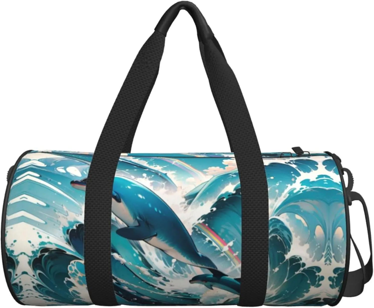 Personalized Travel Duffle Bag Gym Bag Sports Duffel Bags, Custom Gymnastics Dance Bag, Customized Training Bag Overnight Weekender Sleepover Bag for Men Women, Cute Dolphins Leap Out Sea