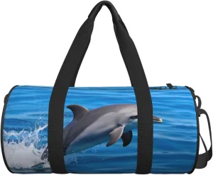 Personalized Travel Duffle Bag Gym Bag Sports Duffel Bags, Custom Gymnastics Dance Bag, Customized Training Bag Overnight Weekender Sleepover Bag for Men Women, Ocean Dolphin Leap Out Sea