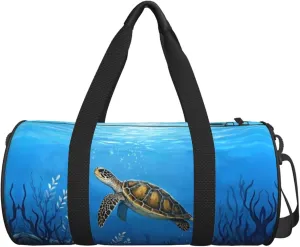 Personalized Travel Duffle Bag Gym Bag Sports Duffel Bags, Custom Gymnastics Dance Bag, Customized Training Bag Overnight Weekender Sleepover Bag for Men Women, Ocean Sea Turtle Seaweed
