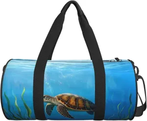 Personalized Travel Duffle Bag Gym Bag Sports Duffel Bags, Custom Gymnastics Dance Bag, Customized Training Bag Overnight Weekender Sleepover Bag for Men Women, Ocean Turtle Seaweed
