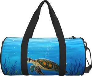 Personalized Travel Duffle Bag Gym Bag Sports Duffel Bags, Custom Gymnastics Dance Bag, Customized Training Bag Overnight Weekender Sleepover Bag for Men Women, Sea Turtle Seaweed