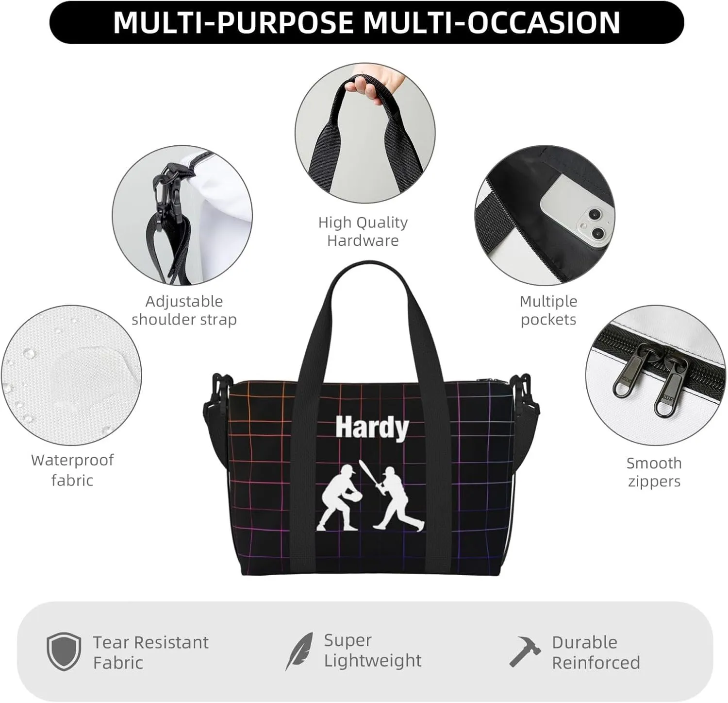 Personalized Unisex Sports Gym Bag Training Bag, Custom Named Weekender Practice Bag Workout Bag with Baseball Silhouette, Customized Birthday Gifts
