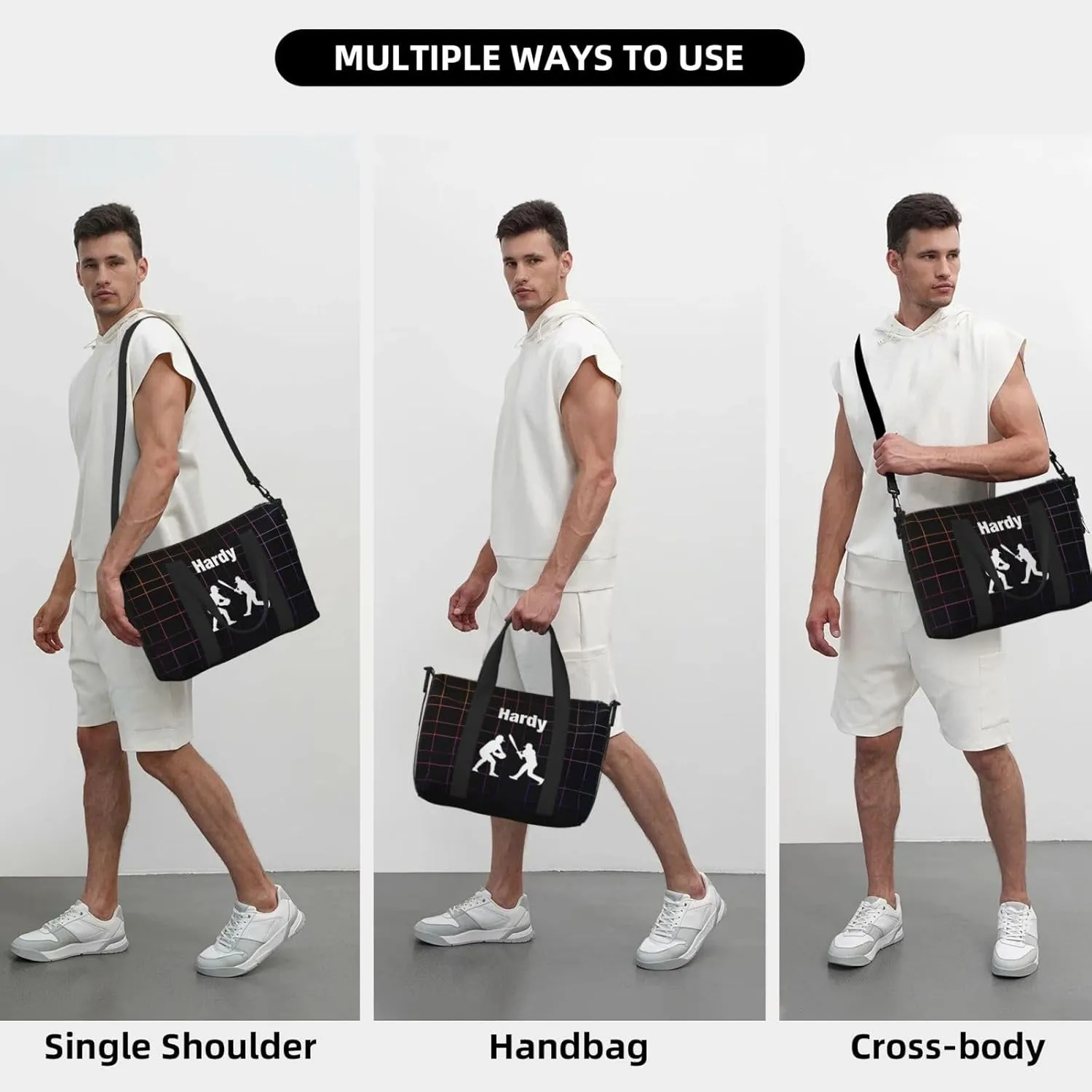 Personalized Unisex Sports Gym Bag Training Bag, Custom Named Weekender Practice Bag Workout Bag with Baseball Silhouette, Customized Birthday Gifts