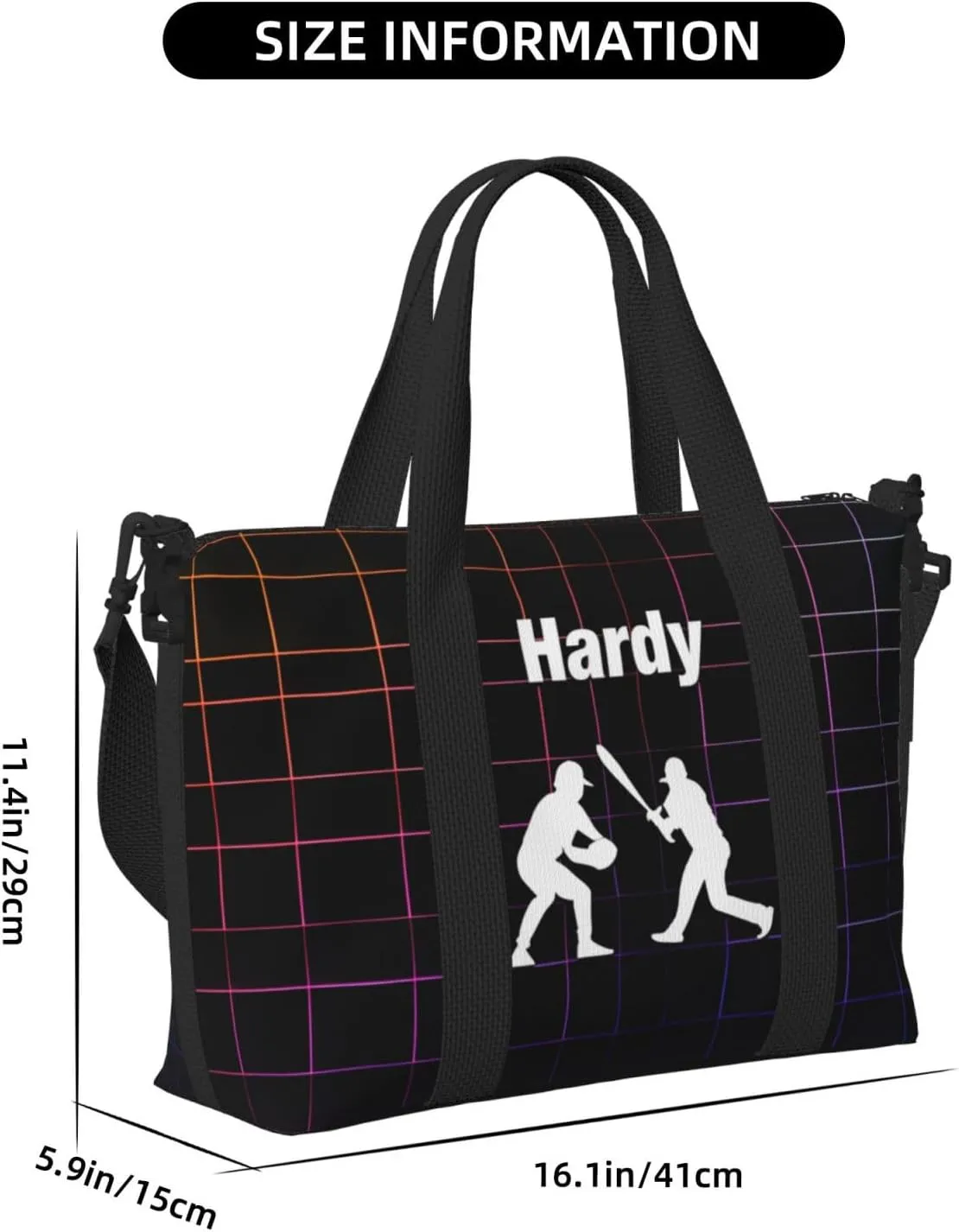 Personalized Unisex Sports Gym Bag Training Bag, Custom Named Weekender Practice Bag Workout Bag with Baseball Silhouette, Customized Birthday Gifts