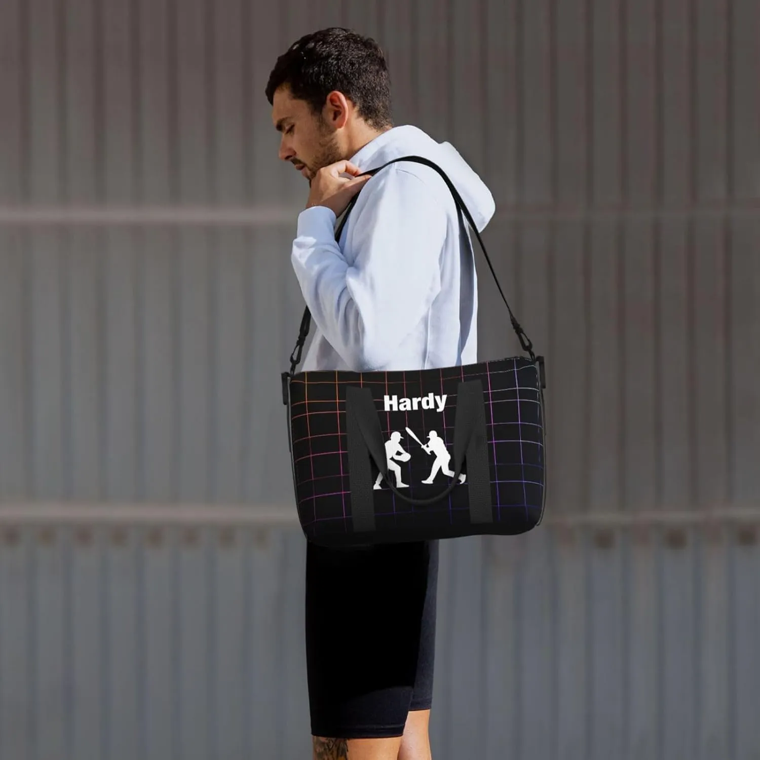 Personalized Unisex Sports Gym Bag Training Bag, Custom Named Weekender Practice Bag Workout Bag with Baseball Silhouette, Customized Birthday Gifts