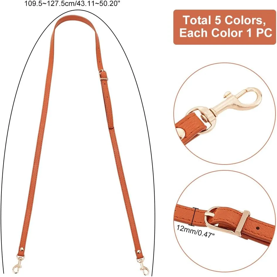 PH PandaHall 5 Colors Cross Body Strap for Purse, 43~50 Inch Adjustable Leather Replacement Strap Handles Purse Strap Handle Handbag Straps with Golden Buckles for DIY Crochet Bags Shoulder Bags