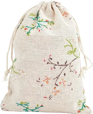 PH PandaHall 50pcs Drawstring Gift Bags 5x7 Inch Floral Burlap Bags Fabric Bag Jewelry Packing Pouches Favors Bag for Spring Jewelry Present Party Wedding Shower Birthday