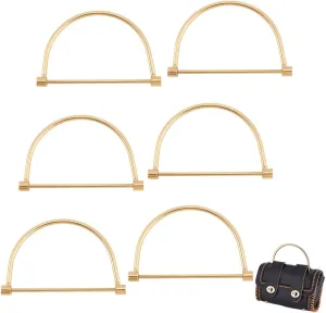 PH PandaHall 6pcs Gold Metal Purse Handles D Shape Bag Handles, Semicircle Purse Handles Replacement Clutches Handles Frame for Handmade Bag Purse Tote Bag Making Accessories, 3.2x5inches