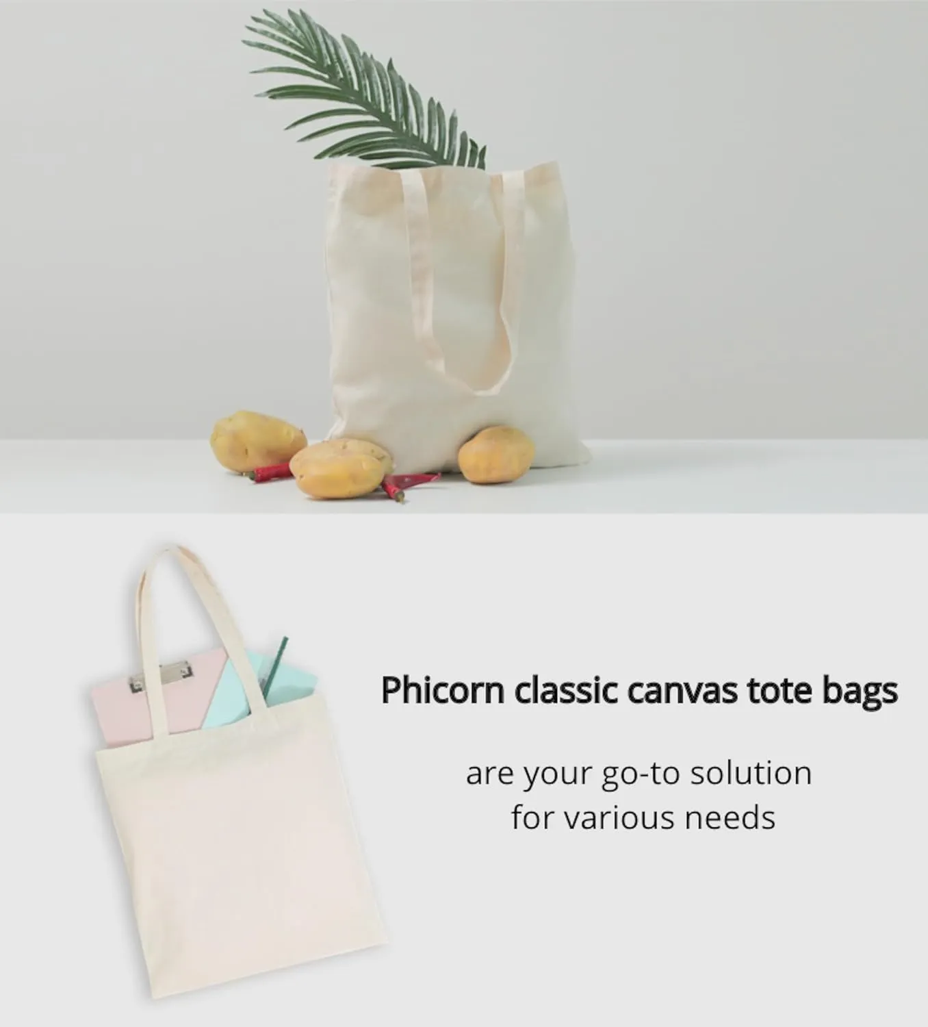 Phicorn Plain Tote Bag – 24-Pack Bulk Blank Canvas Tote Bags for Crafts, DIY, Painting, Shopping & Groceries