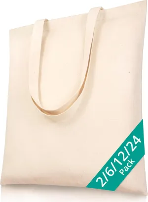Phicorn Plain Tote Bag – 24-Pack Bulk Blank Canvas Tote Bags for Crafts, DIY, Painting, Shopping & Groceries