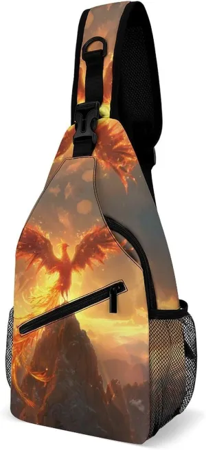 Phoenix Bird with Flames Fashion Chest Bag for Men Small Sling Bag Backpack Crossbody Travel Hiking Daypack