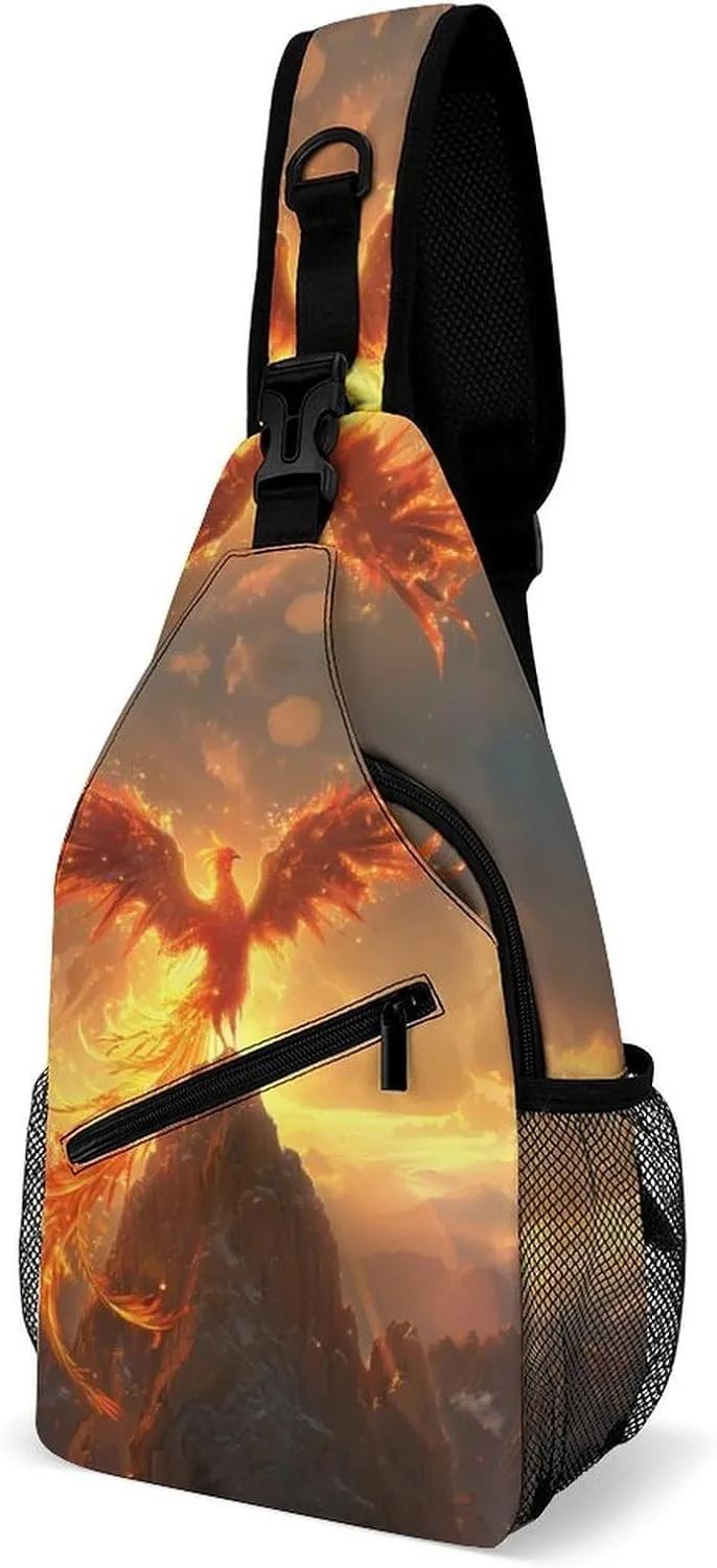 Phoenix Bird with Flames Fashion Chest Bag for Men Small Sling Bag Backpack Crossbody Travel Hiking Daypack