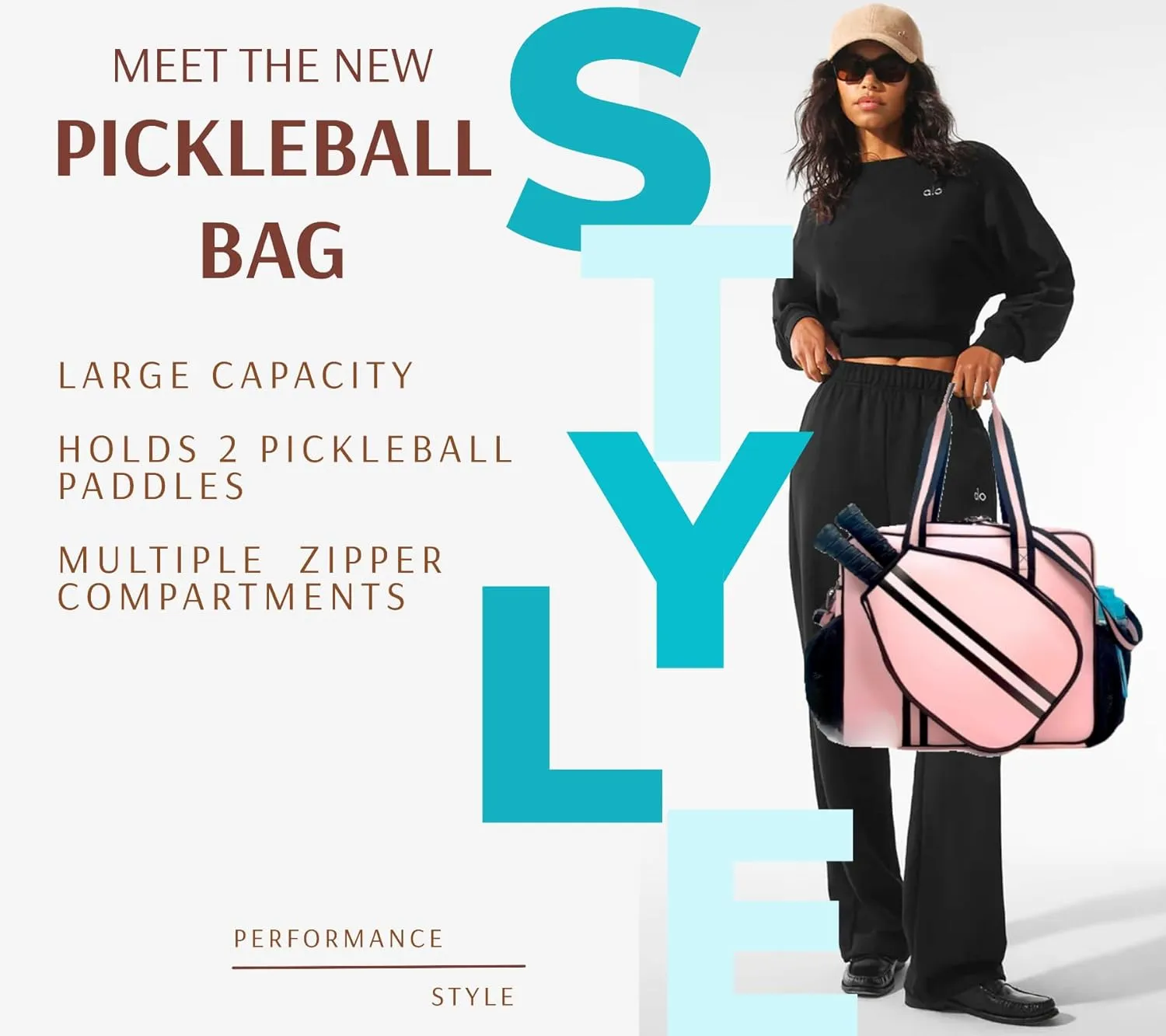 Pickleball Sports Tote Bag with Racket Holder, Neoprene, Adjustable Shoulder Strap