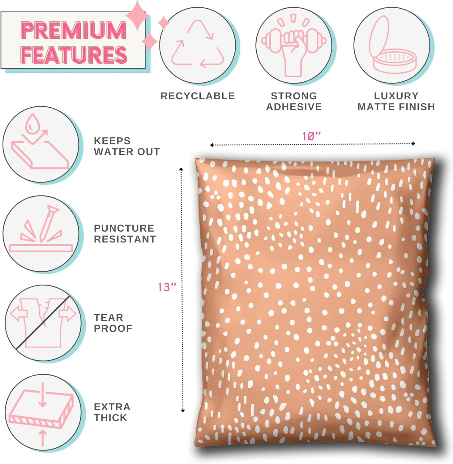 Picksie Mailers- Shipping Bag 10x13 Poly Mailer Trendy Cute Boho PolyBags Small Business Plastic Shipping Envelope Boutique Designer Polymailers for Clothing - 100pcs Speckle Bliss