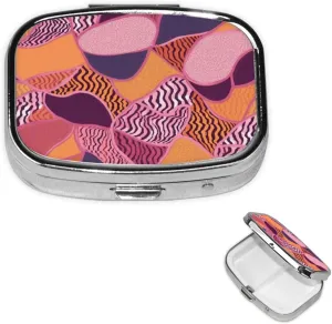 Pill Case with Mirror Retro 2 Compartment Pill Box Pink and Orange Pattern Small Pill Organizer for Purse or Pocket Decorative Metal Medicine Vitamin Organizer Unique Gifts