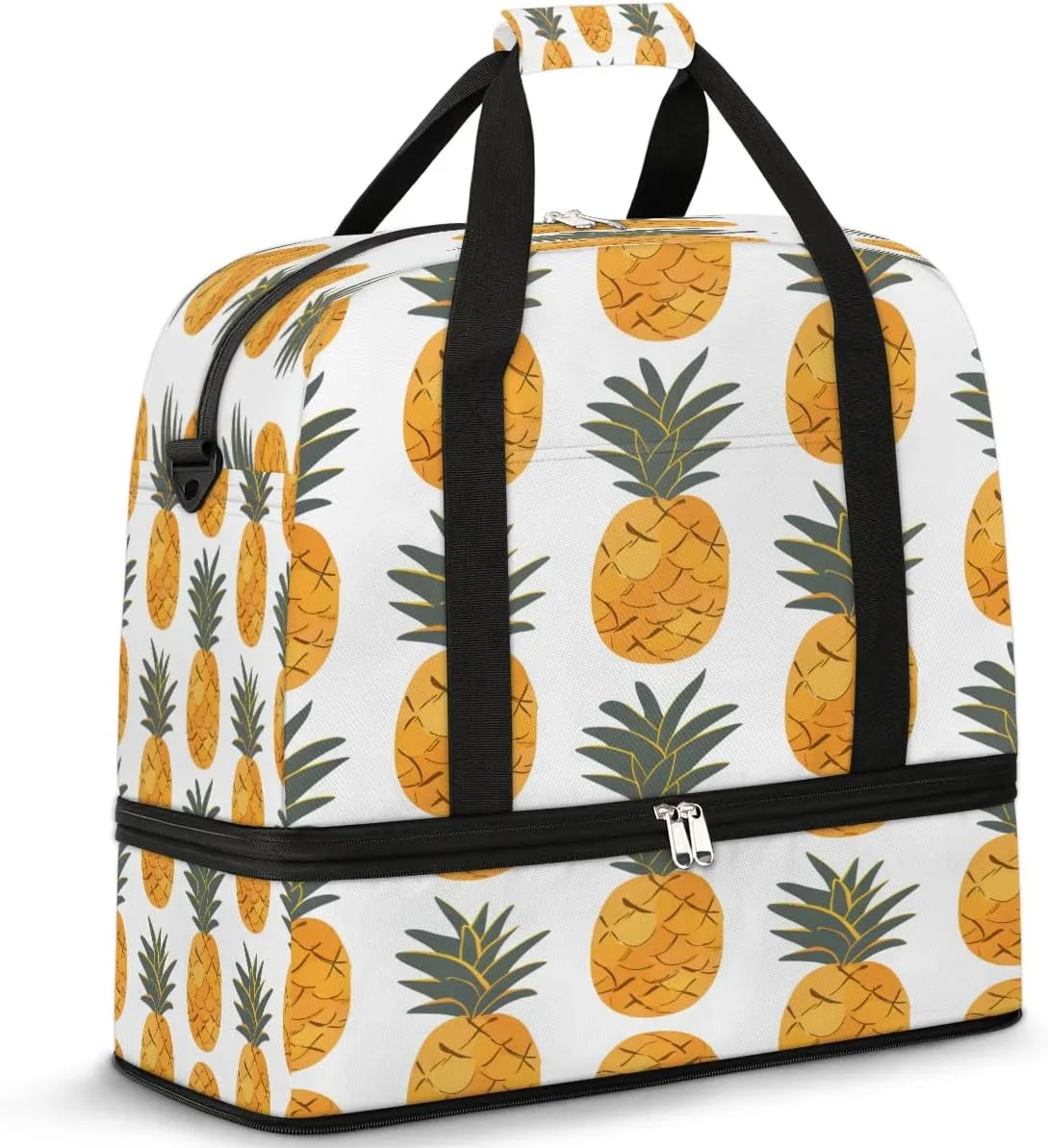 Pineapple Tropical Theme Foldable Travel Duffel Bag Overnight Weekender Bags with Shoes Compartment Sports Gym Bags for Men Women