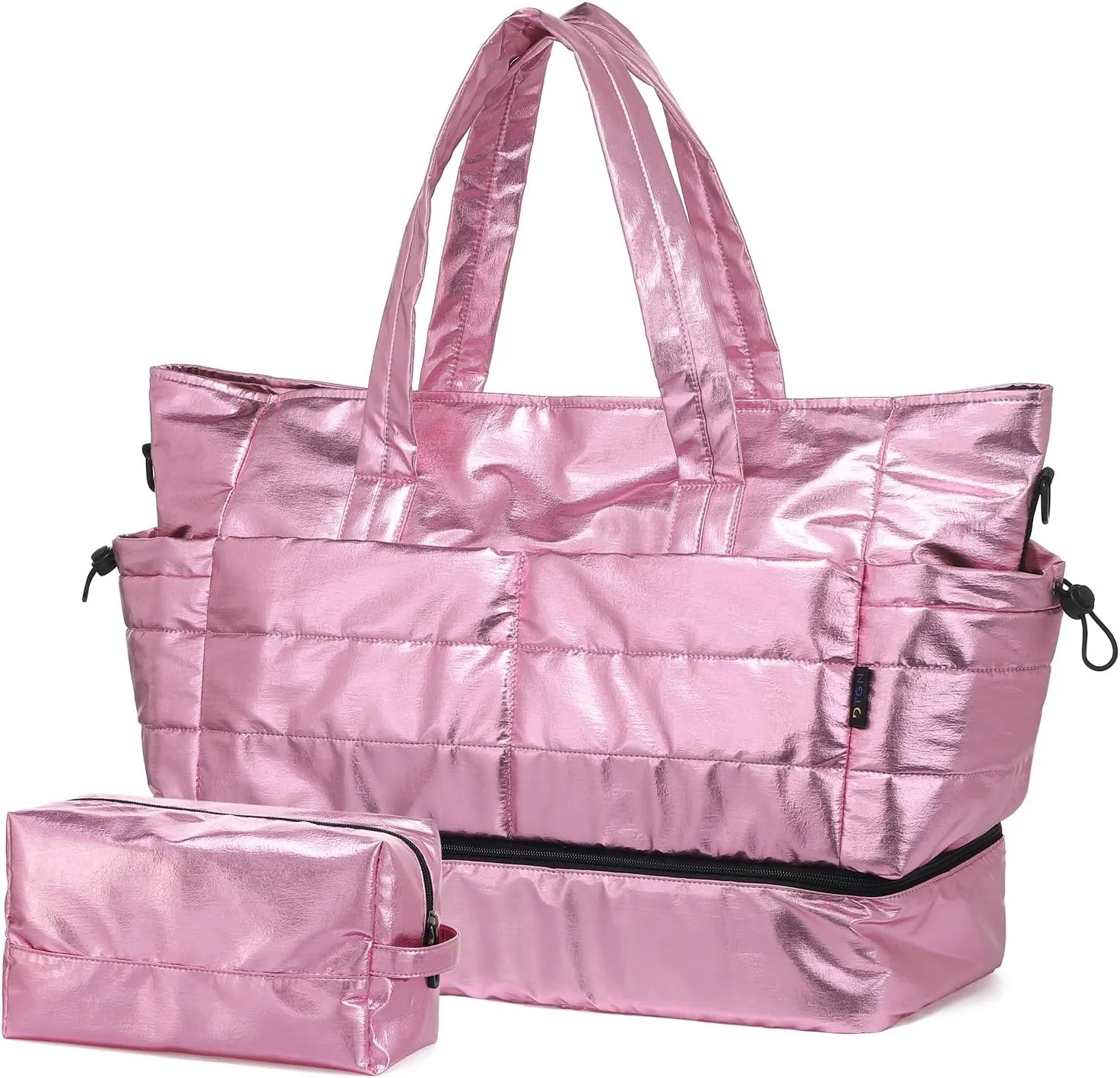 Pink 50L Travel Duffel Bag for Women, Weekender & Gym Bag with Shoe Compartment & Toiletry Bag, Water-Resistant Polyester, 18.9 x 8.5 x 15.55 inches