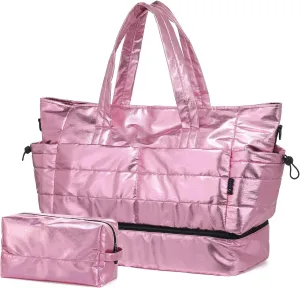 Pink 50L Travel Duffel Bag for Women, Weekender & Gym Bag with Shoe Compartment & Toiletry Bag, Water-Resistant Polyester, 18.9 x 8.5 x 15.55 inches