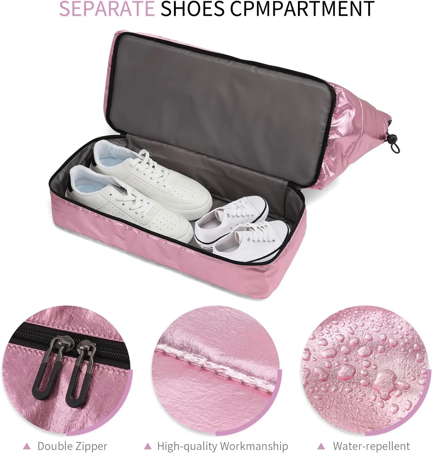 Pink 50L Travel Duffel Bag for Women, Weekender & Gym Bag with Shoe Compartment & Toiletry Bag, Water-Resistant Polyester, 18.9 x 8.5 x 15.55 inches