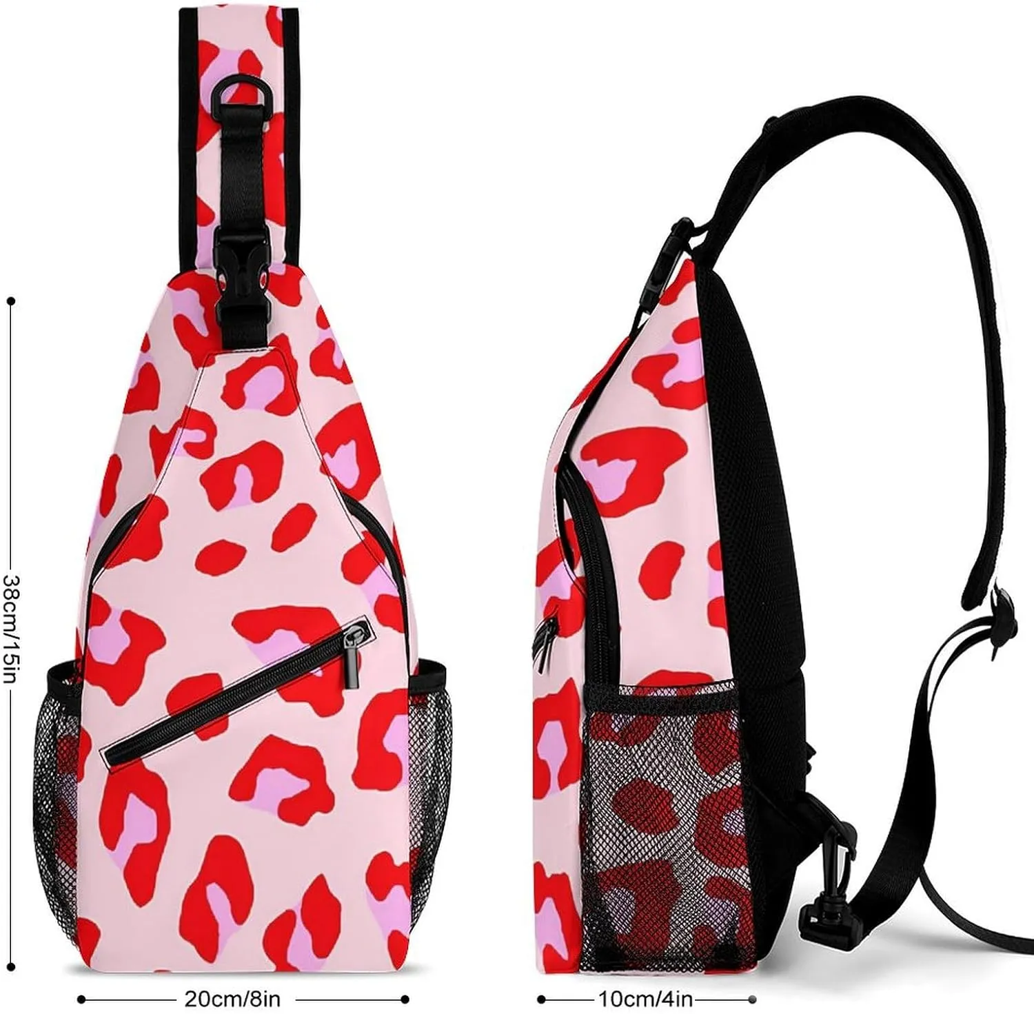 Pink Leopard Pattern Sling Backpack Man Woman Crossbody Backpack Chest Bag Running Daypack Travel Bag Small Cross Body Bags Sports Backpacks