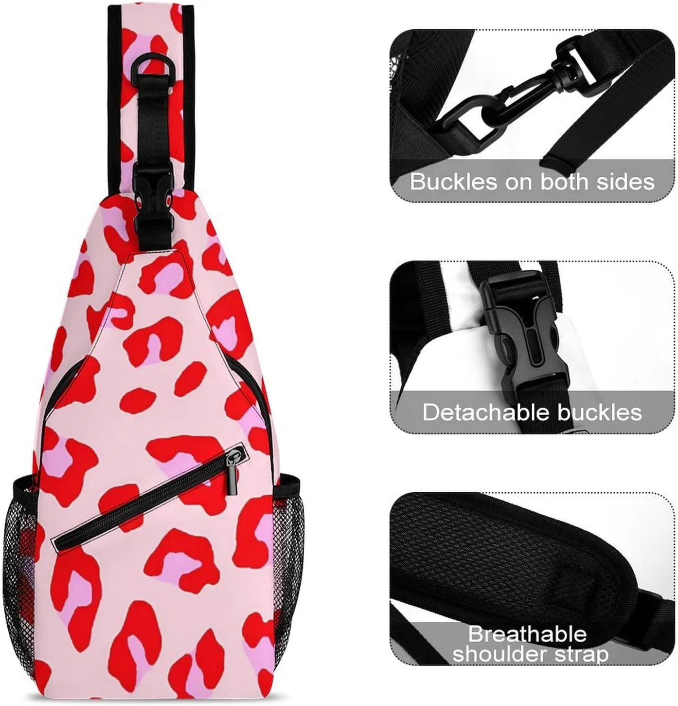 Pink Leopard Pattern Sling Backpack Man Woman Crossbody Backpack Chest Bag Running Daypack Travel Bag Small Cross Body Bags Sports Backpacks