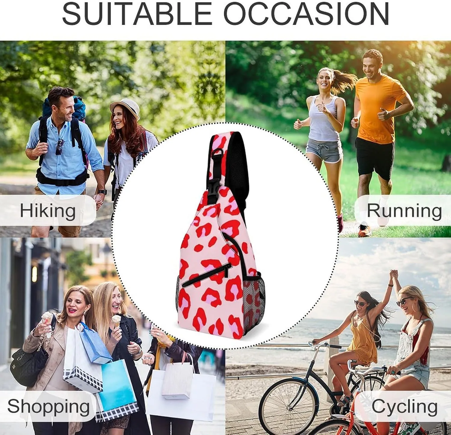 Pink Leopard Pattern Sling Backpack Man Woman Crossbody Backpack Chest Bag Running Daypack Travel Bag Small Cross Body Bags Sports Backpacks