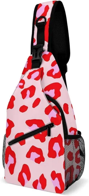 Pink Leopard Pattern Sling Backpack Man Woman Crossbody Backpack Chest Bag Running Daypack Travel Bag Small Cross Body Bags Sports Backpacks