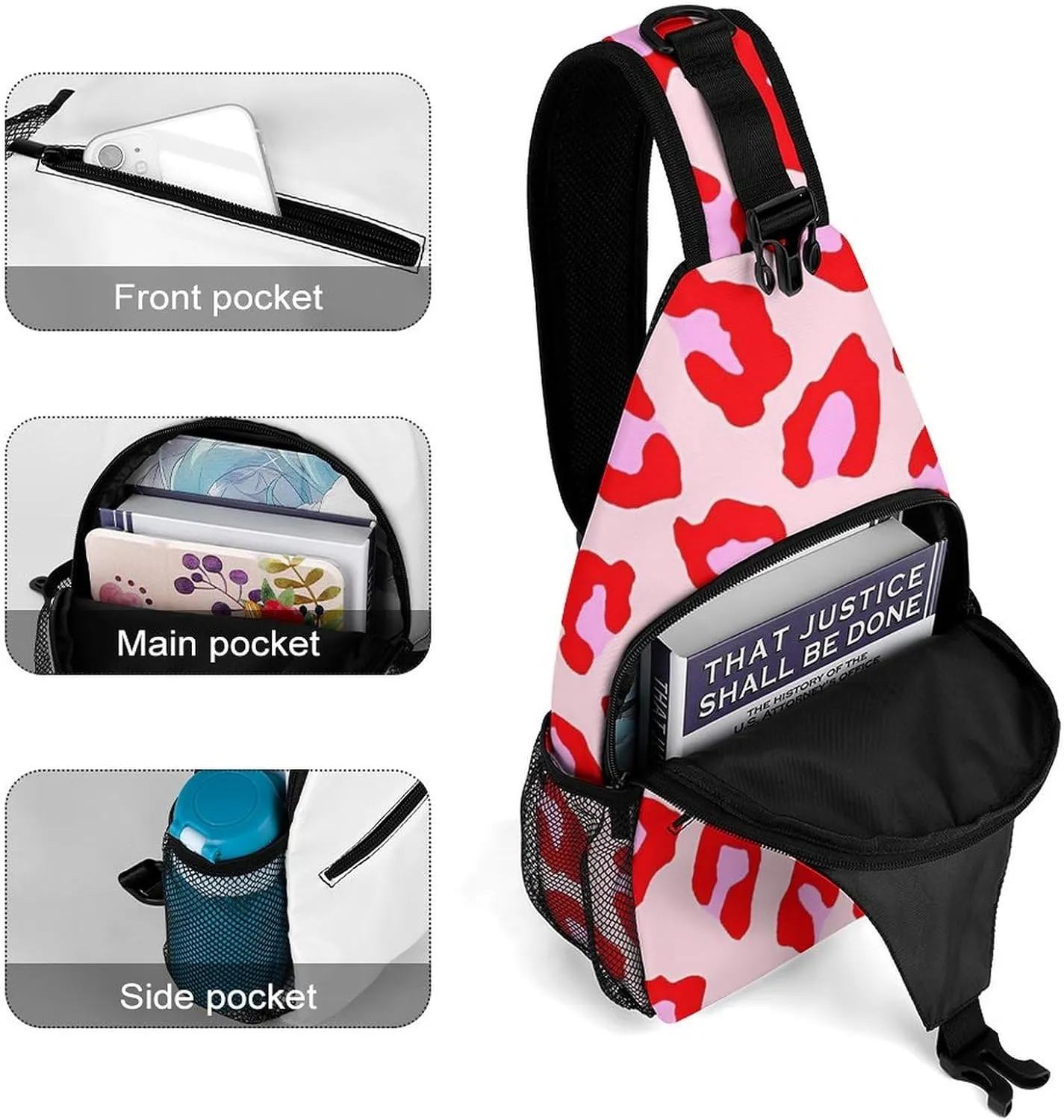 Pink Leopard Pattern Sling Backpack Man Woman Crossbody Backpack Chest Bag Running Daypack Travel Bag Small Cross Body Bags Sports Backpacks