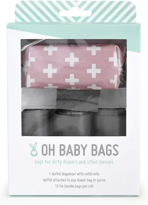 Pink Swiss Dirty Diaper Bag Dispenser, Clip On Bag Holder Attaches to Any Diaper Bag, 48 Count Large Tie Handle Bags