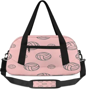 Pink Volleyball Pattern Kids Duffel Bag Lightweight Waterproof Sports Gym Bag with Front Zipper Pocket Foldable Weekender Overnight Bag for School Practice Gymnastic Ballet
