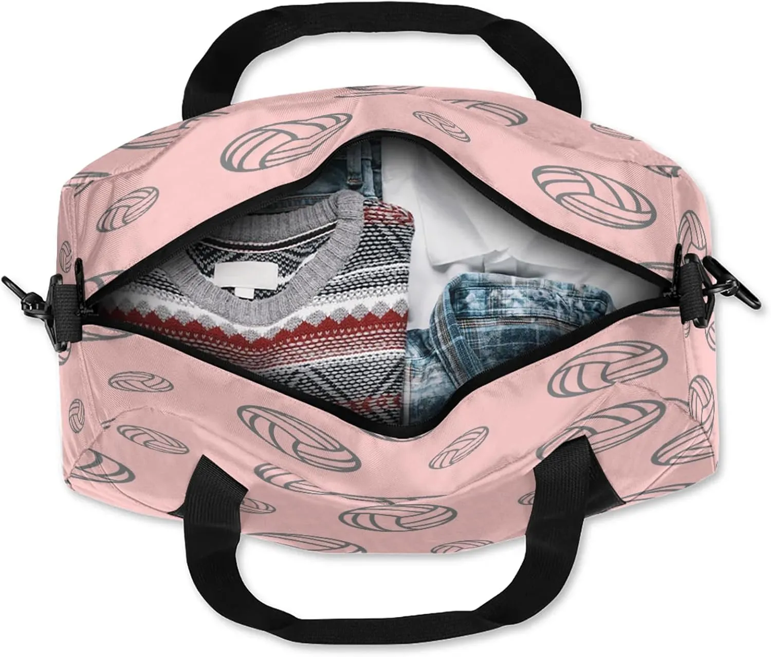 Pink Volleyball Pattern Kids Duffel Bag Lightweight Waterproof Sports Gym Bag with Front Zipper Pocket Foldable Weekender Overnight Bag for School Practice Gymnastic Ballet
