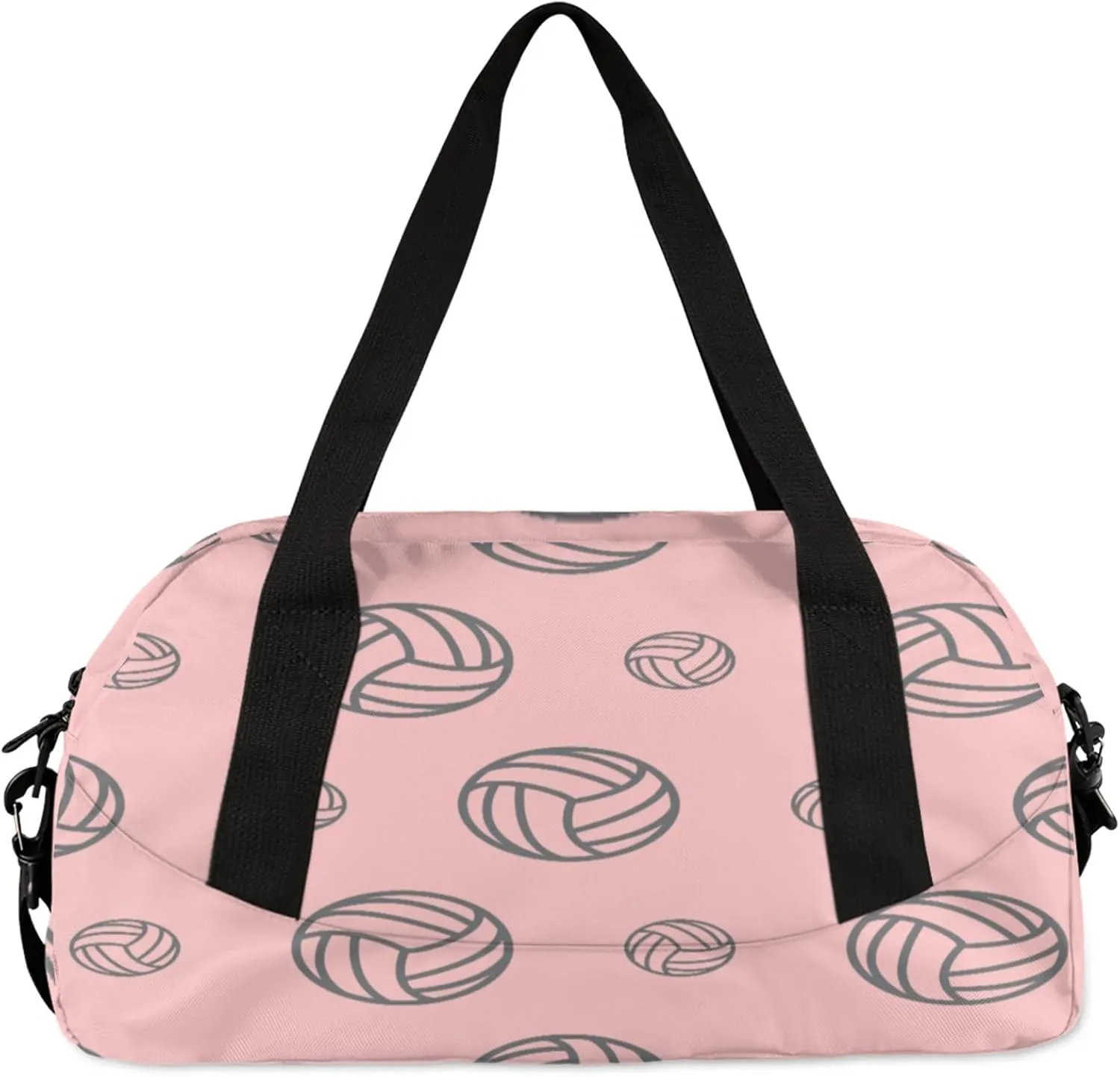 Pink Volleyball Pattern Kids Duffel Bag Lightweight Waterproof Sports Gym Bag with Front Zipper Pocket Foldable Weekender Overnight Bag for School Practice Gymnastic Ballet