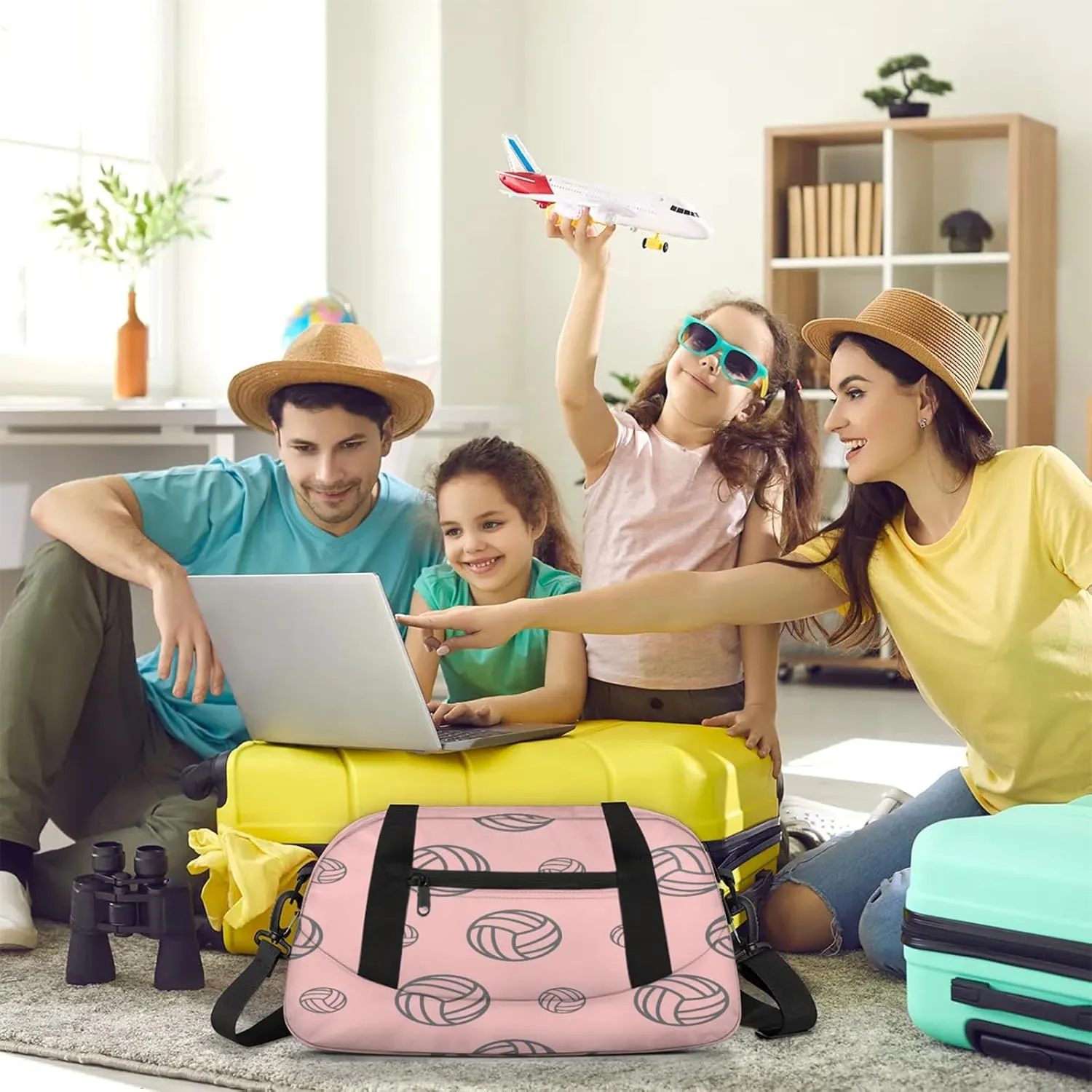 Pink Volleyball Pattern Kids Duffel Bag Lightweight Waterproof Sports Gym Bag with Front Zipper Pocket Foldable Weekender Overnight Bag for School Practice Gymnastic Ballet