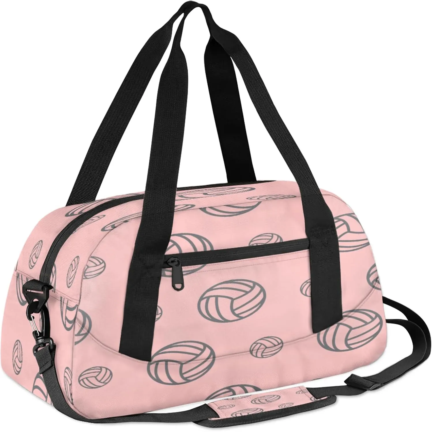 Pink Volleyball Pattern Kids Duffel Bag Lightweight Waterproof Sports Gym Bag with Front Zipper Pocket Foldable Weekender Overnight Bag for School Practice Gymnastic Ballet