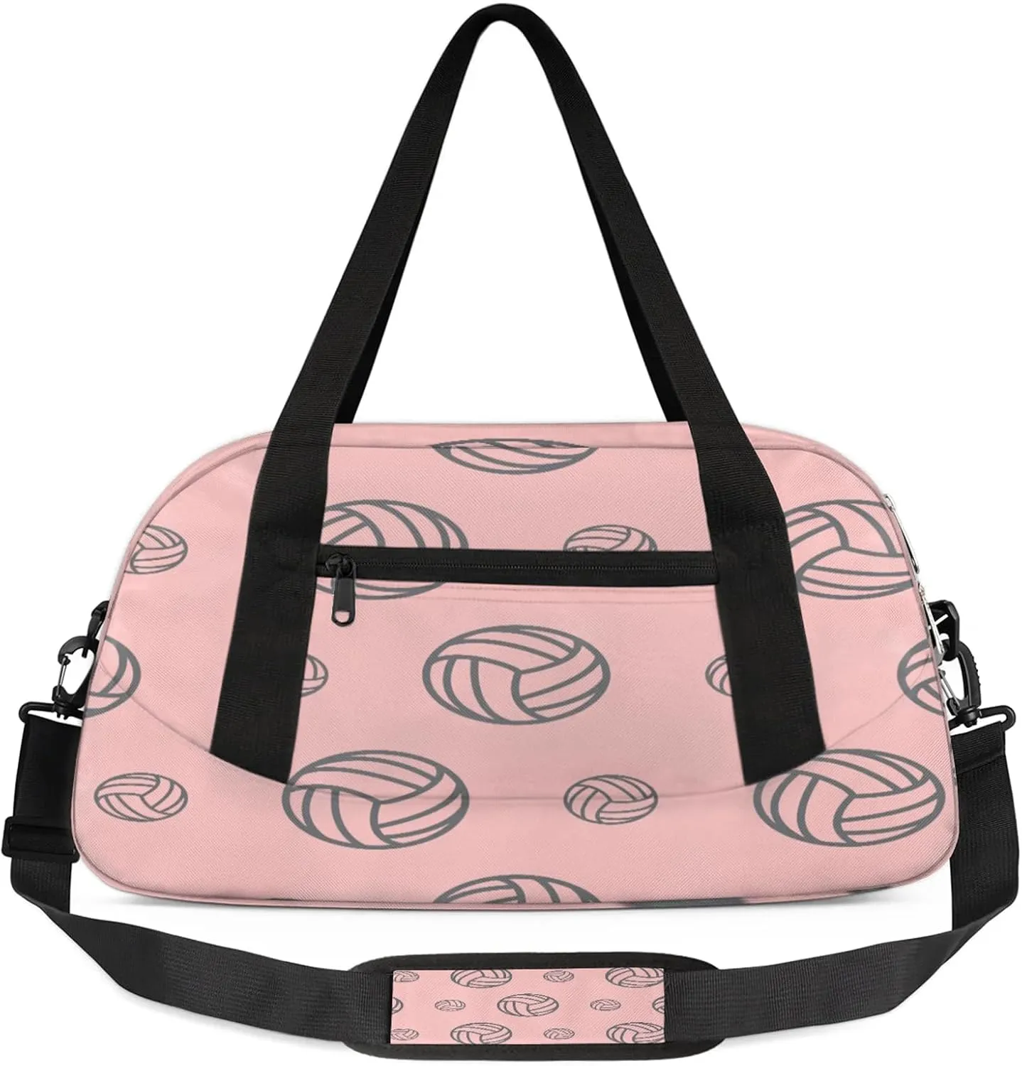 Pink Volleyball Pattern Kids Duffel Bag Lightweight Waterproof Sports Gym Bag with Front Zipper Pocket Foldable Weekender Overnight Bag for School Practice Gymnastic Ballet