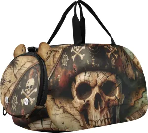 Pirate Skull Treasure Map Carry on Duffel Bag for Boys Overnight Bags Toddler Duffle Bags for Traveling Tote Duffle Bag for Kids