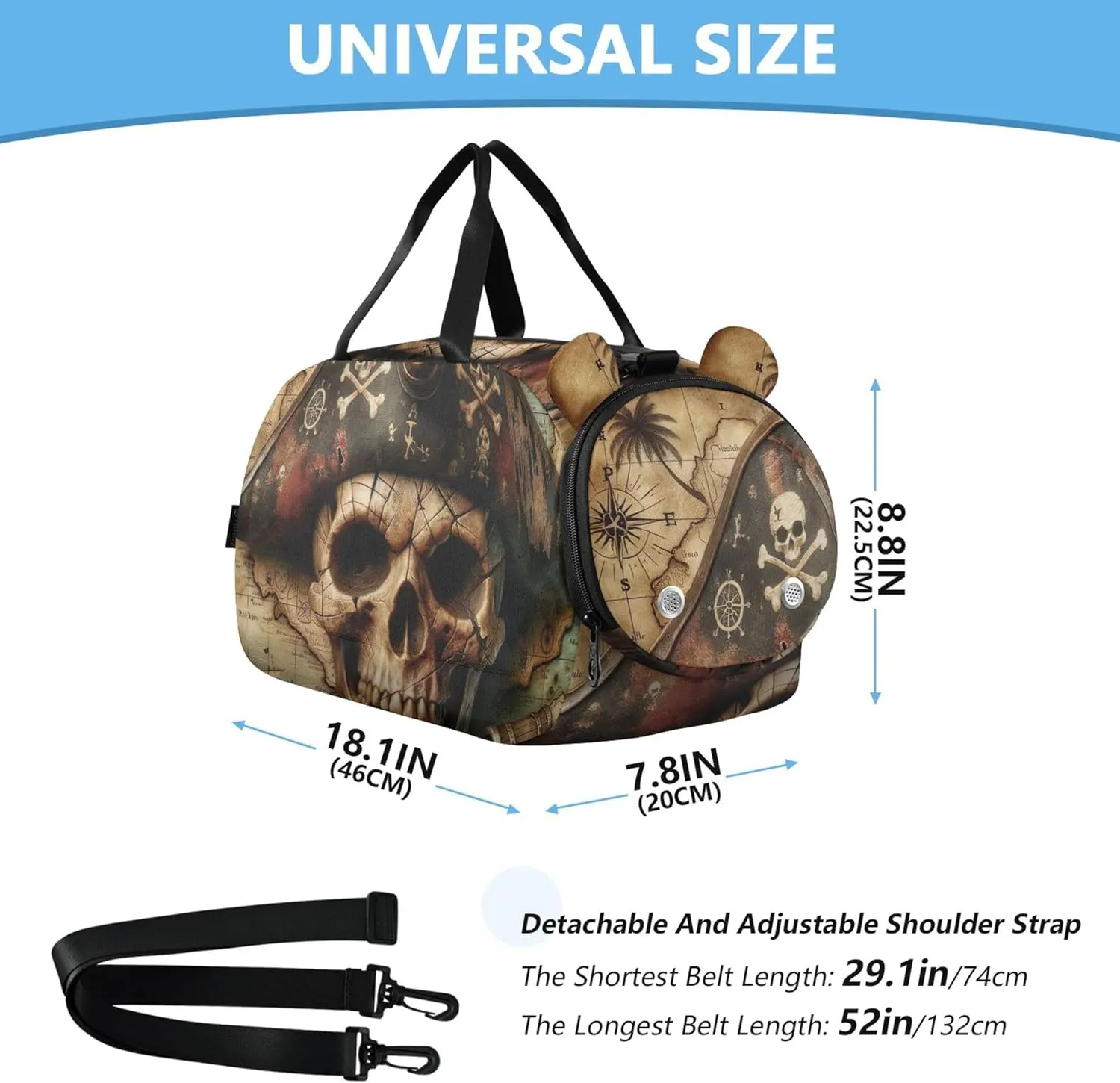 Pirate Skull Treasure Map Carry on Duffel Bag for Boys Overnight Bags Toddler Duffle Bags for Traveling Tote Duffle Bag for Kids