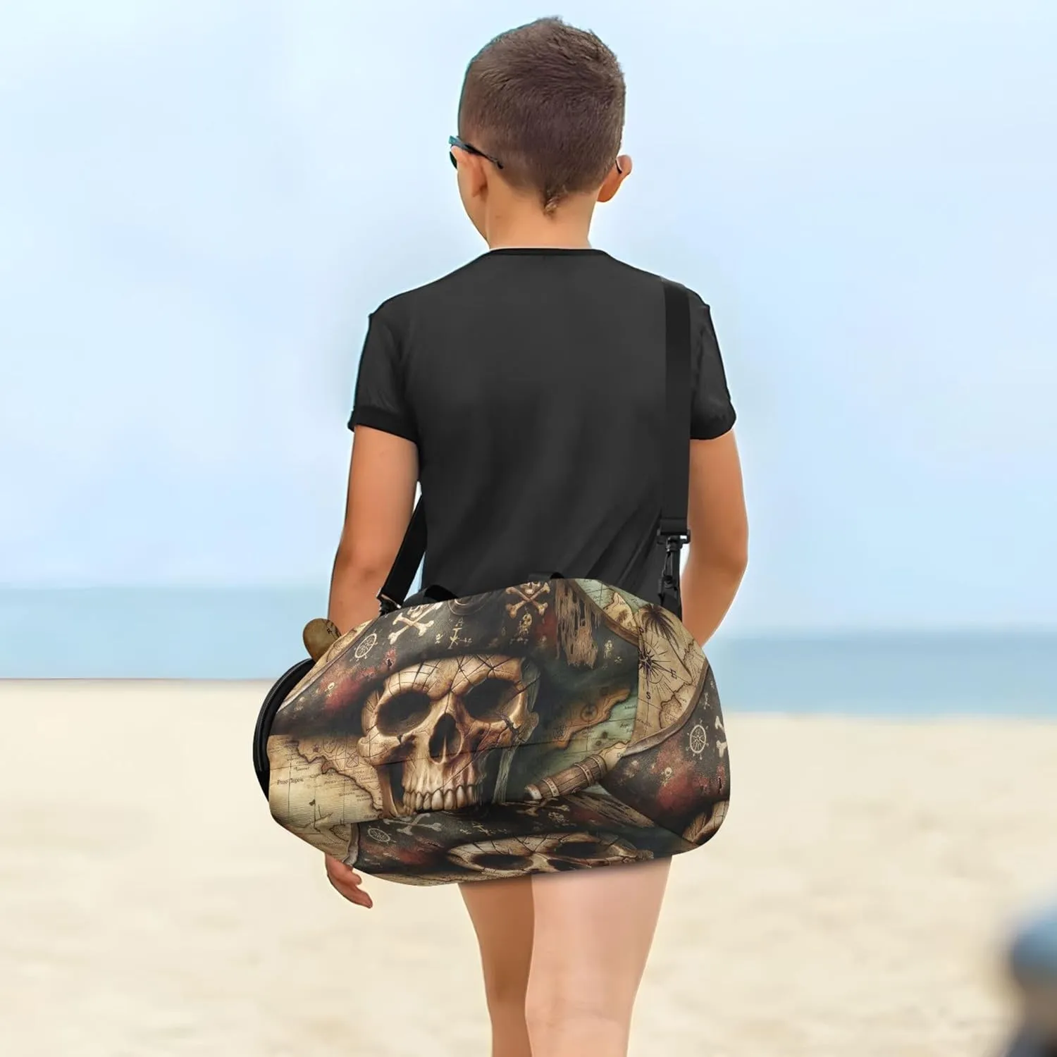Pirate Skull Treasure Map Carry on Duffel Bag for Boys Overnight Bags Toddler Duffle Bags for Traveling Tote Duffle Bag for Kids