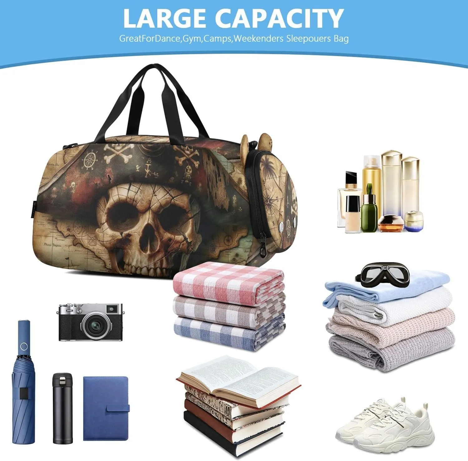 Pirate Skull Treasure Map Carry on Duffel Bag for Boys Overnight Bags Toddler Duffle Bags for Traveling Tote Duffle Bag for Kids