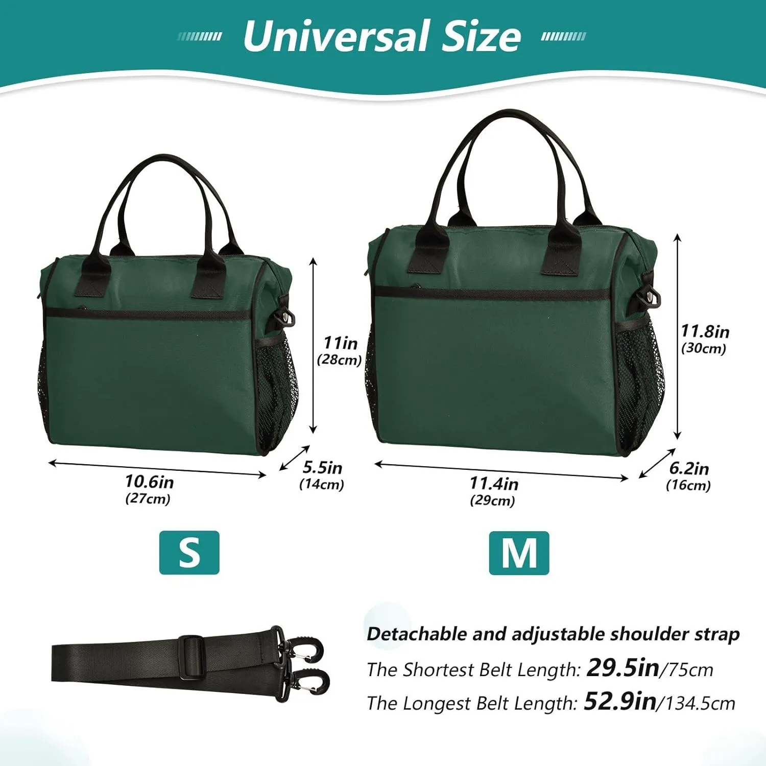 Plain Dark Green Bush Color Lunch Bag Reusable Insulated Lunch Box Cooler Tote Removable Shoulder Strap Meal Picnic Bags for Outdoor Travel Office Work Small