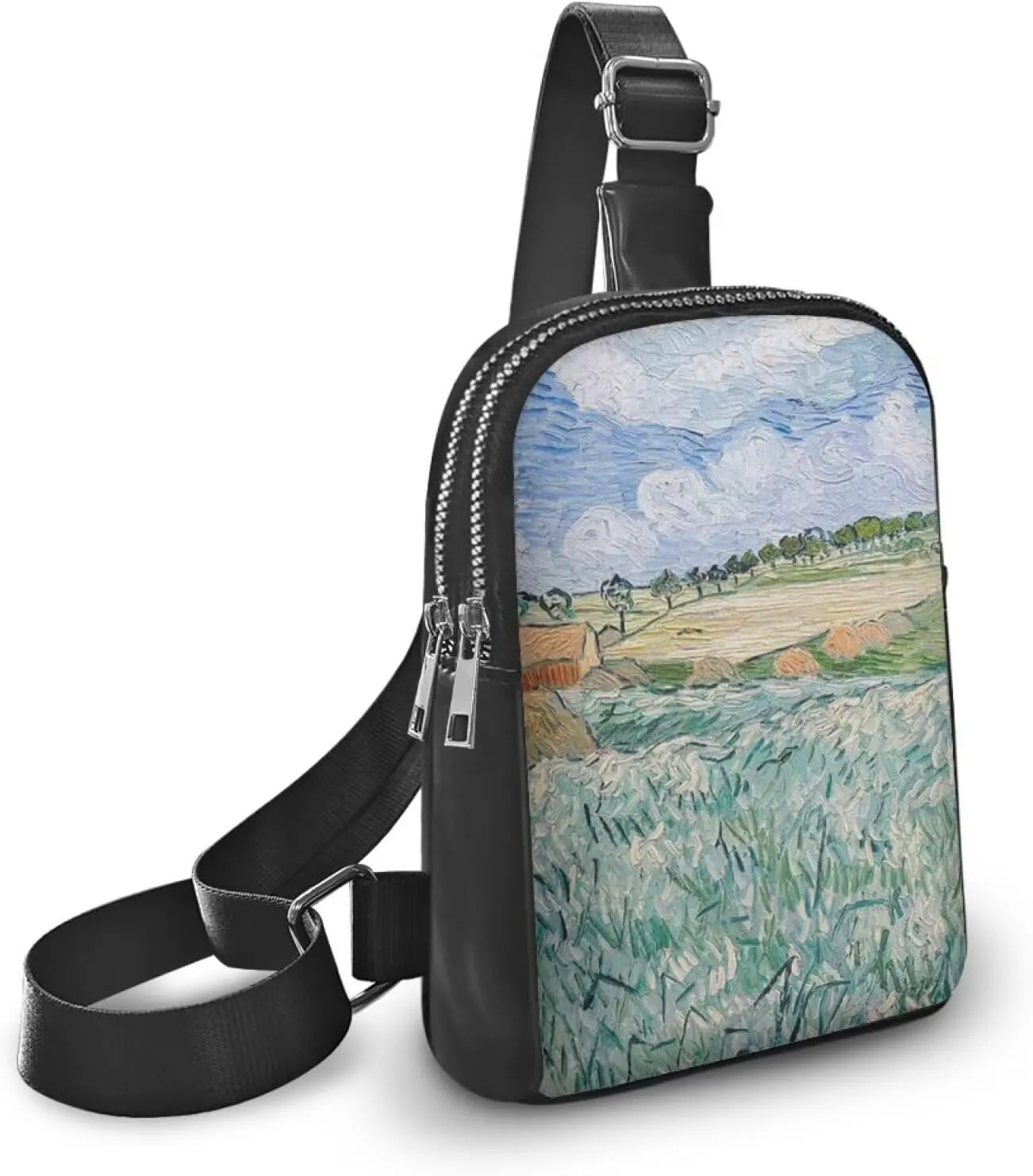 Plain near Auvers Waist Pack Bag Fanny Pack for Women, Oil Painted Countryside PU Leather Crossbody Bag for Women Antitheft Travel Sling Bag