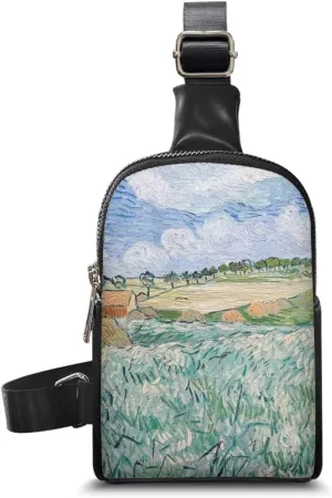 Plain near Auvers Waist Pack Bag Fanny Pack for Women, Oil Painted Countryside PU Leather Crossbody Bag for Women Antitheft Travel Sling Bag