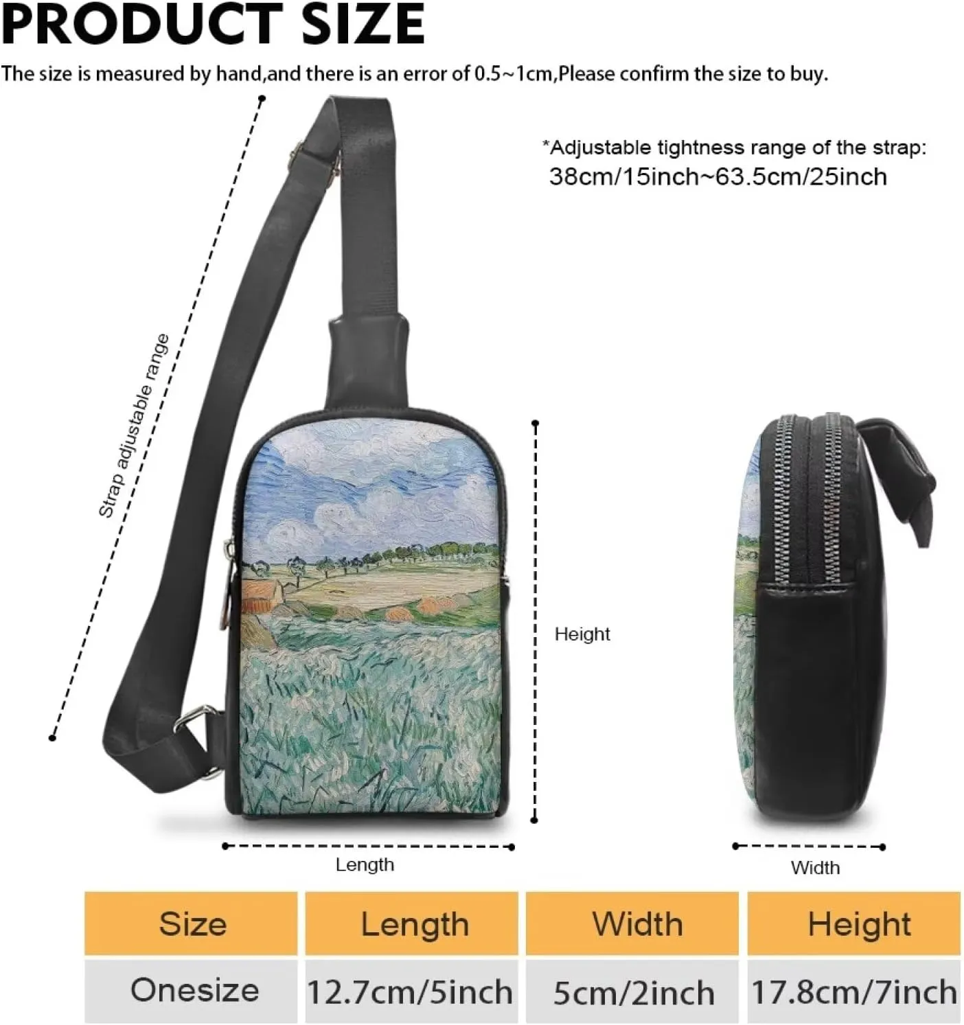 Plain near Auvers Waist Pack Bag Fanny Pack for Women, Oil Painted Countryside PU Leather Crossbody Bag for Women Antitheft Travel Sling Bag