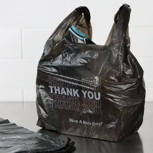 Plastic Bag-Black Plain T-Shirt Bag 11.5"x6.5"x21.5" (Black Thank You, 300)
