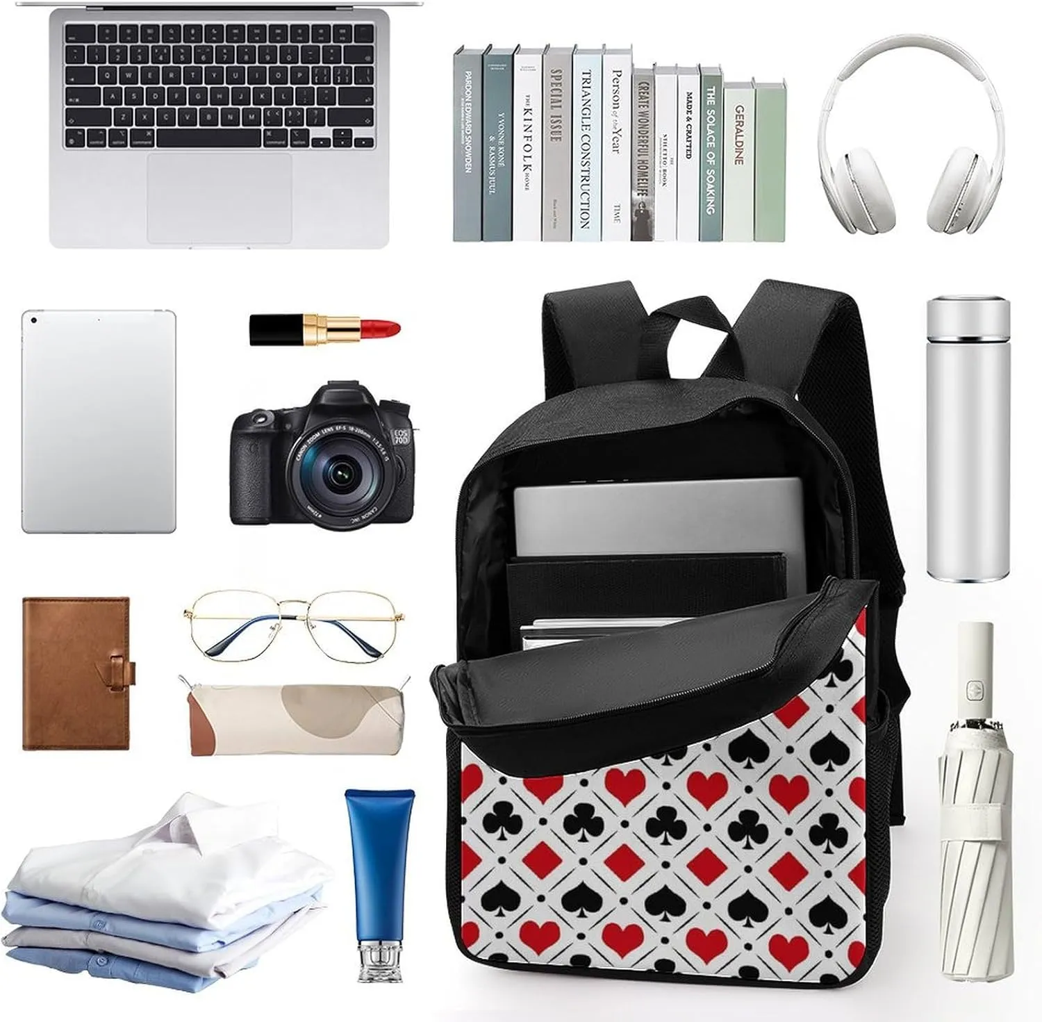 Playing Card Suits Symbols Backpack Lightweight Waterproof Backpacks Laptop Backpack for Unisex Casual Travel Daypacks Large Capacity