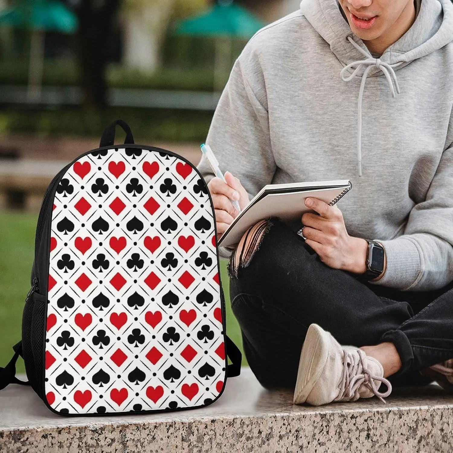 Playing Card Suits Symbols Backpack Lightweight Waterproof Backpacks Laptop Backpack for Unisex Casual Travel Daypacks Large Capacity